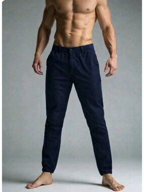 Bearbottom Mens Chino Pant Jogger Stretch Elastic Waist Size MT Blue Pockets